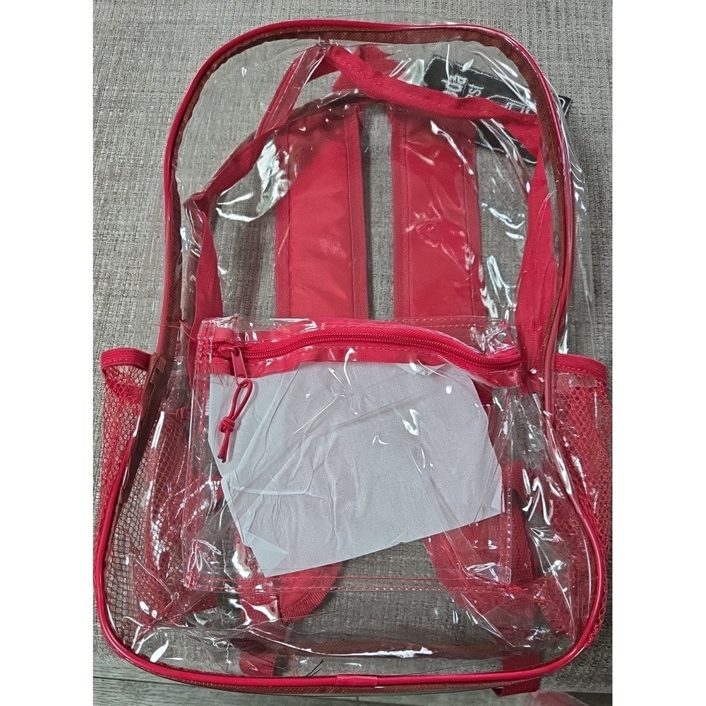 Moda West Clear Backpack With Red Trim Front Pocket 17x12x6‎
